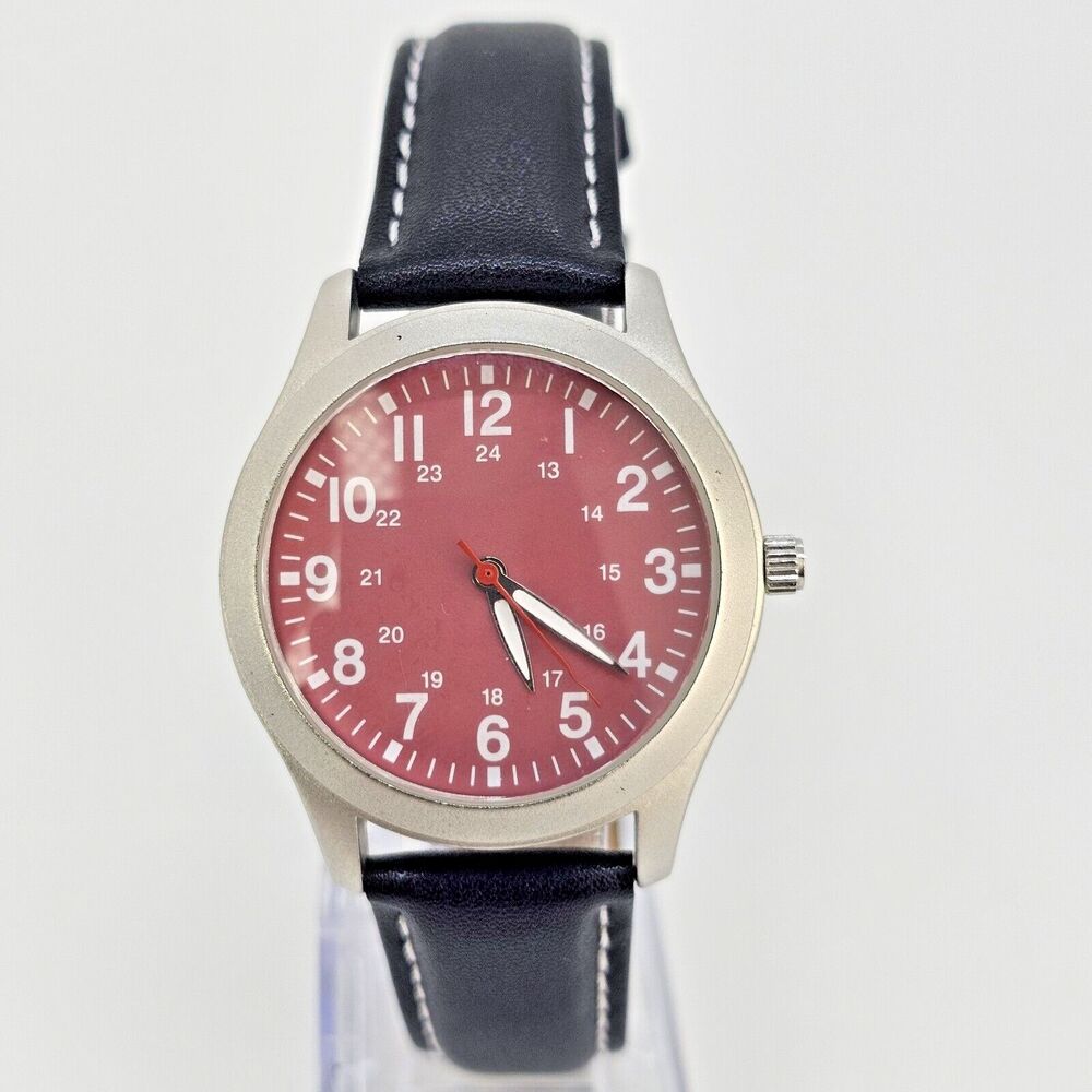 Bass Pro Shops Women Field Watch 36MM Pink Dial New Black‎ Leather Bands Battery